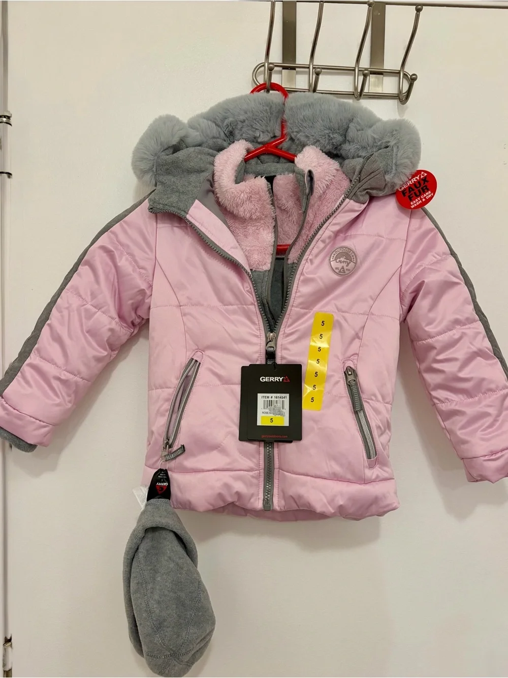 Gerry Weber Pink & Gray Insulated Girls' Winter Jacket with Faux Fur Hood